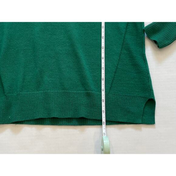 Tahari Dark Green Extrafine Merino Wool Crew Neck Sweater, Zipper Detail, S - Picture 11 of 11